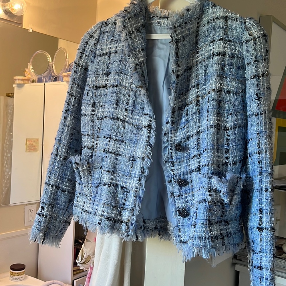 beautiful tweet baby blue jacket!